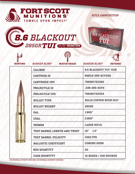 8.6 Blackout Sub-Munition SCS® TUI® - 285Gr Ammo