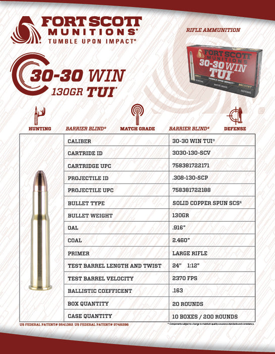 30-30 Win SCS® TUI® - 130Gr Solid Copper Ammo