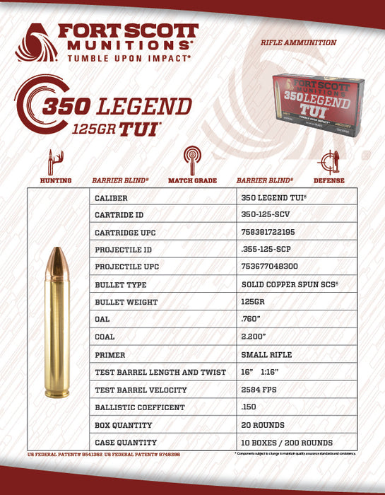 350 Legend SCS® TUI® - 125Gr Solid Copper Ammo