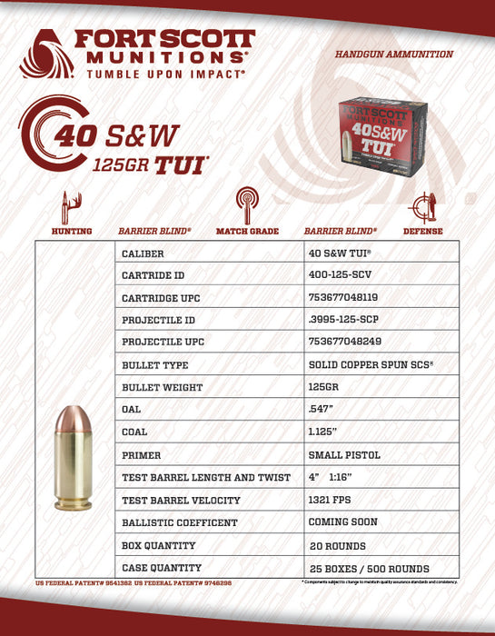 40 S&W TUI® - 125Gr Solid Copper Ammo