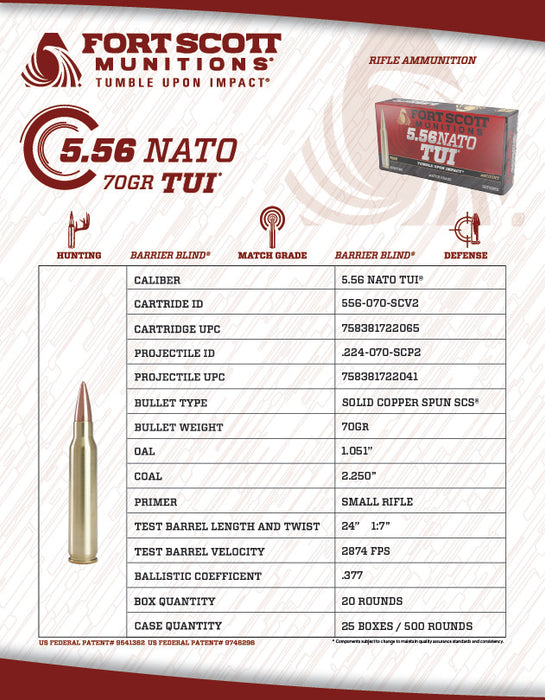 5.56 NATO SCS® TUI® - 70Gr Solid Copper Ammo