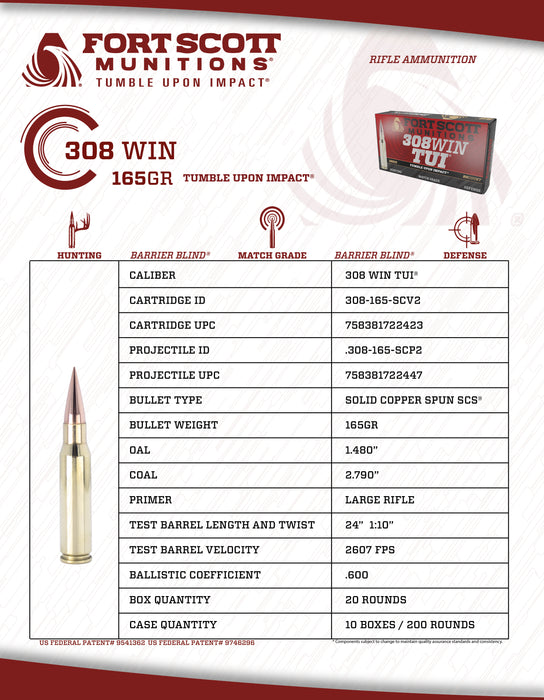 308 Win SCS® TUI® - 165Gr Ammo