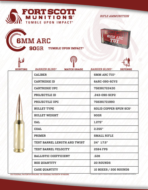 6MM ARC SCS TUI - 90GR Solid Copper Ammo Fort Scott Munitions 6MM ARC SCS TUI - 90GR Solid Copper Ammo Fort Scott Munitions