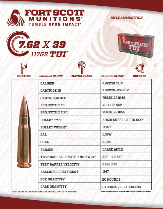 7.62x39mm SCS® TUI® - 117Gr Ammo