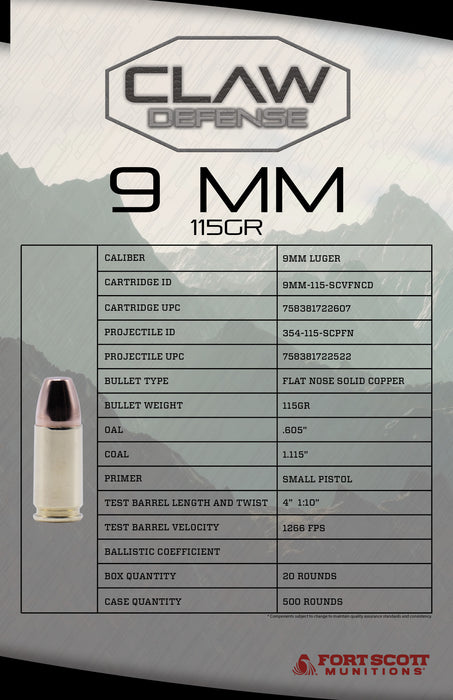 Claw Defense 9MM 115GR