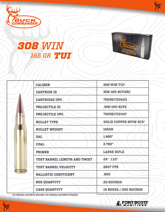 Buck Commander 308 Win SCS® TUI® - 165Gr Ammo
