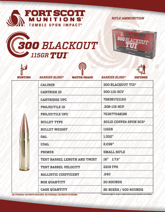 300 Blackout SCS® TUI® - 115Gr Ammo