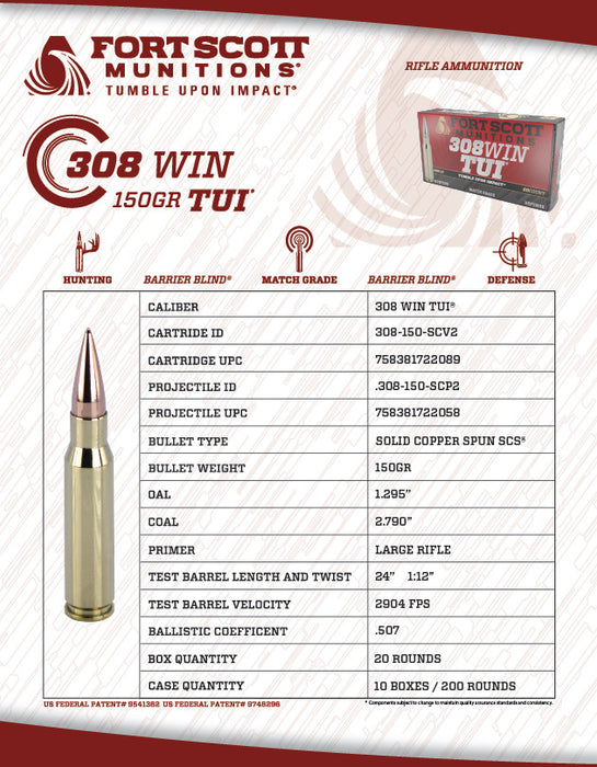 308 Win SCS® TUI® - 150Gr Ammo