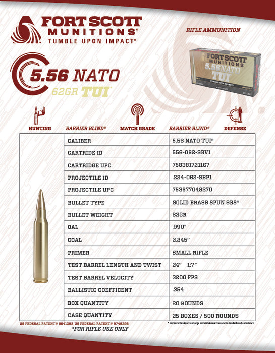 5.56 NATO SBS® TUI® - 62Gr Ammo